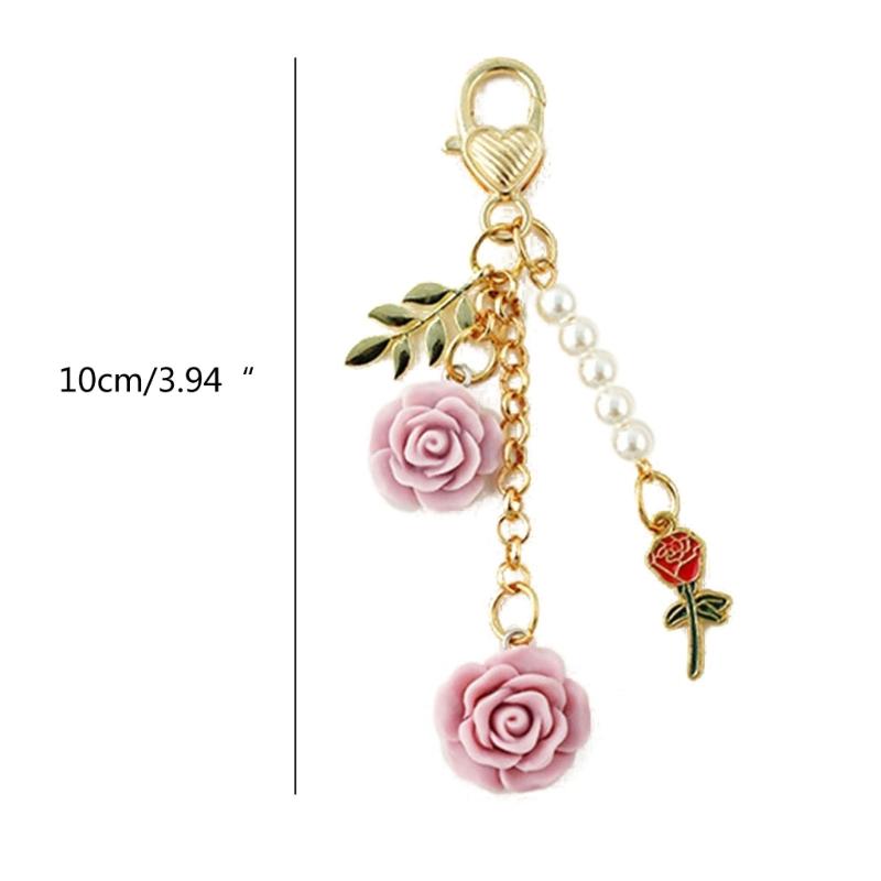 Fashion Rose Camellia Charm Keyring Backpack Decoration Handmade Pendant Keyring Fashion Bag Charm Sweet Cool Keychain