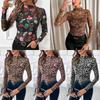 Women S Sexy Leopard Mesh Ruffle Slim Fit T Shirt