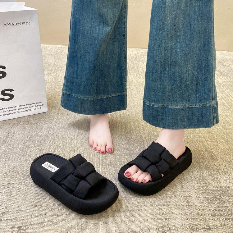 Woven Thick-bottomed Cool Slippers for Women's Outer Wear 2025 New Summer Height-increasing Fashion Slippers One-word High-end Sandals