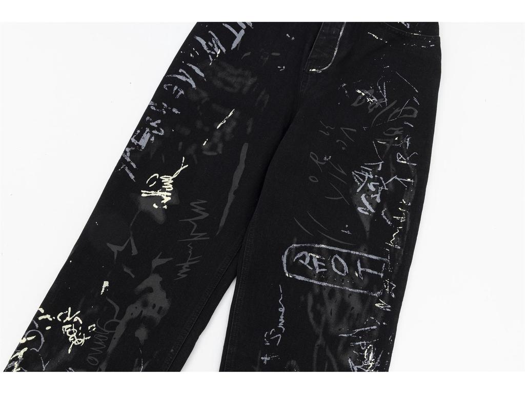 American Graffiti Letter Print Unisex Wide-Leg Jeans