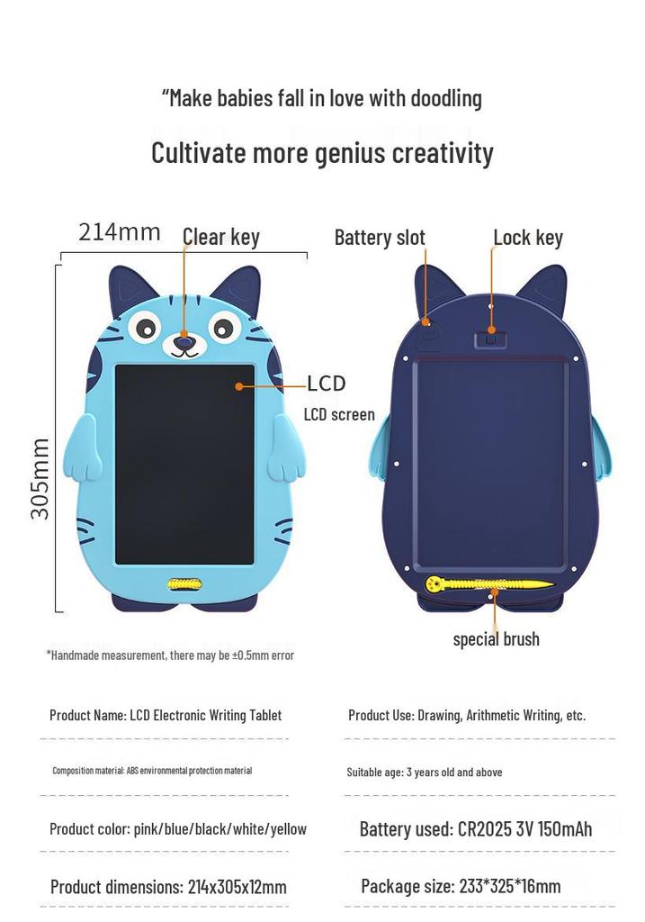 Cartoon Animal LCD Writing Board - Educational Doodle and Drawing Toy for Kids
