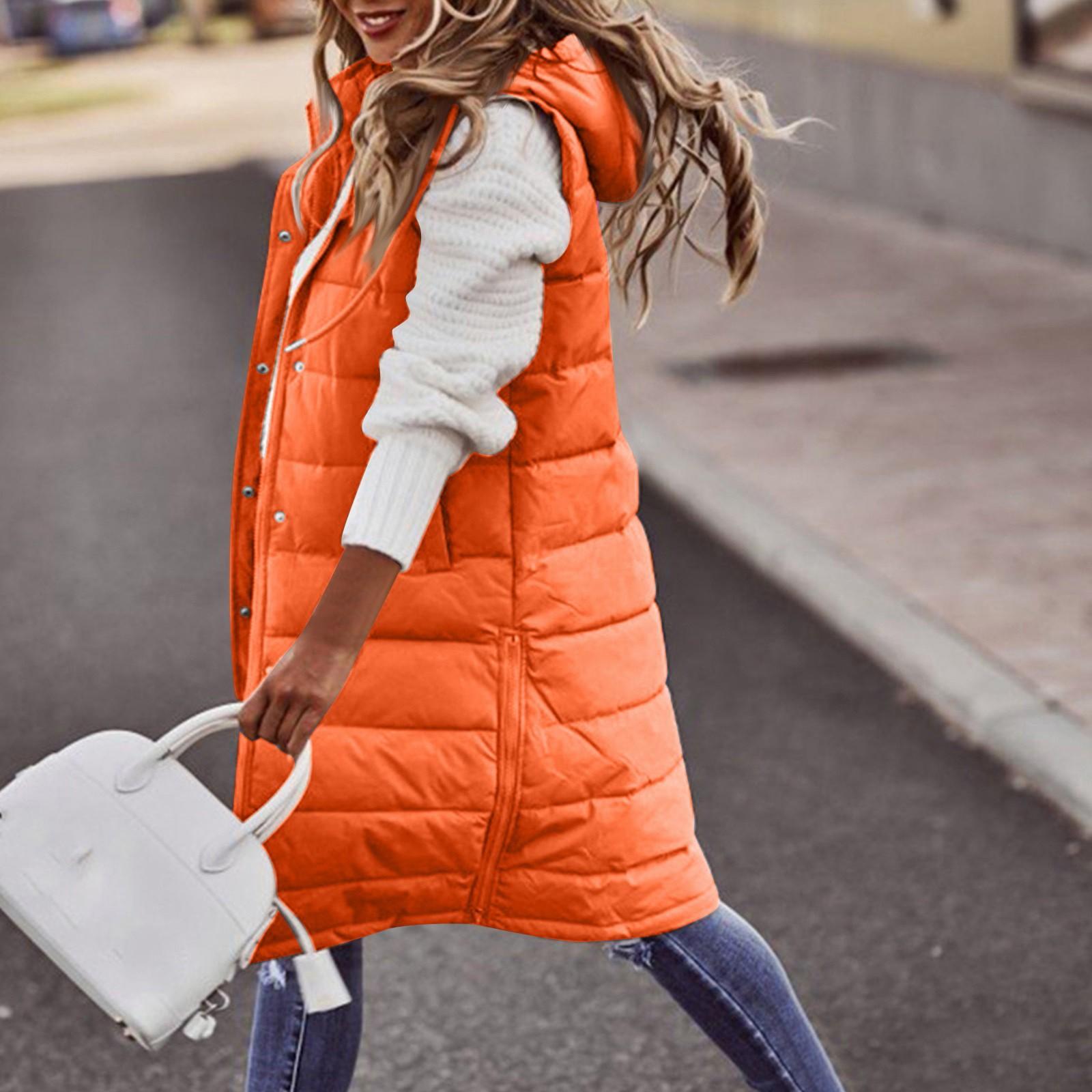 

Женский и зимний темпераментный кардиган без рукавов средней длины хлопковый жилет жилет пальто XXXXL оранжевый