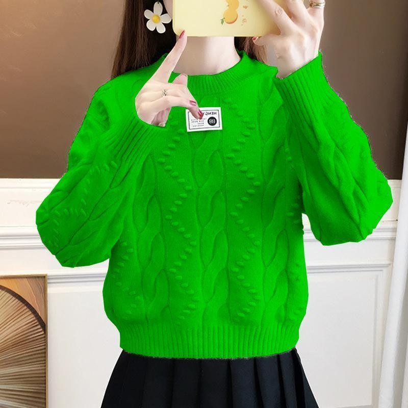 Women's Crew Neck Sweater Autumn and Winter Warm Cable Knit Sweater Loose Thick Knit Pullover Sweater