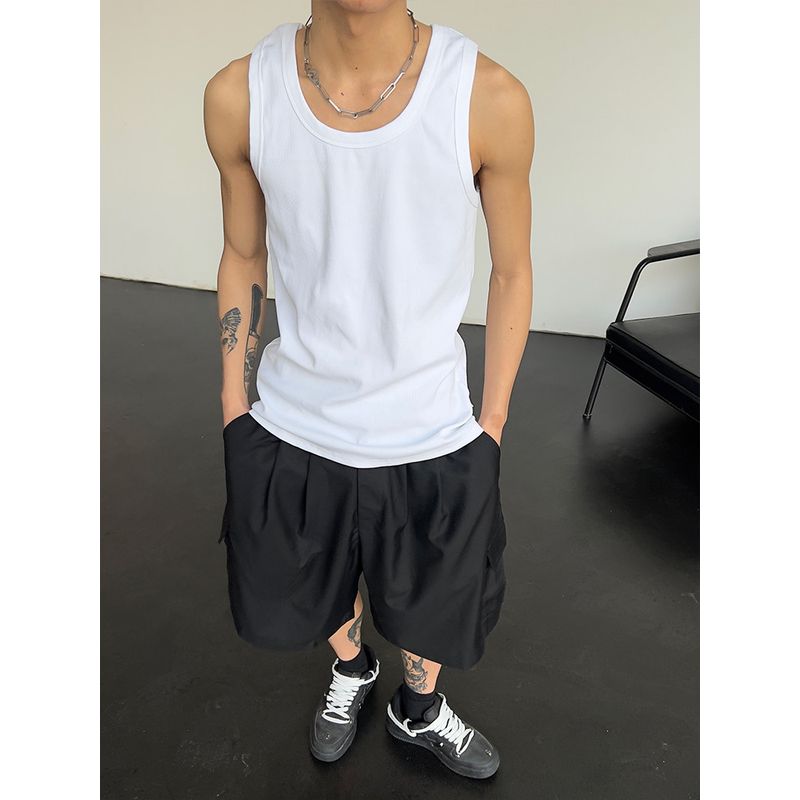 2025 Summer New Arrival K-style Sports Wear Easiest for Match Loose Rib Sleeveless Vest Tops Bottoming Shirt Men and Women Fashion