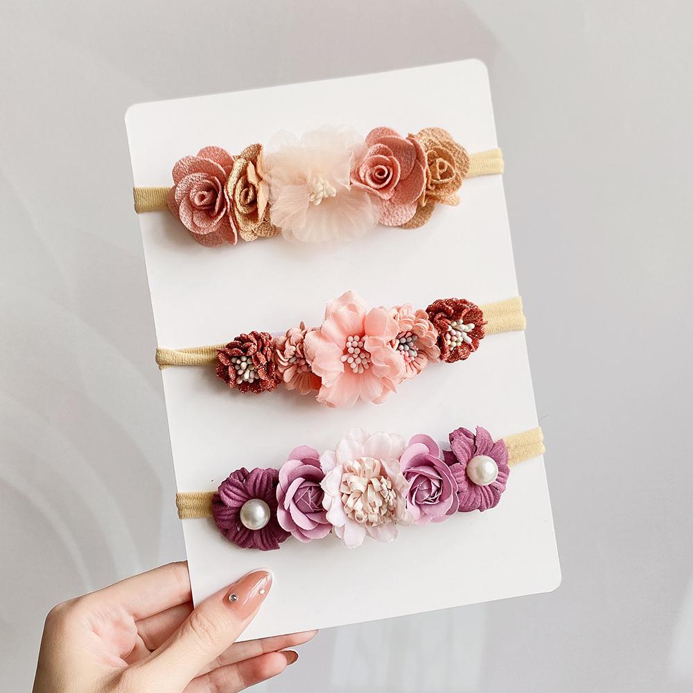 3/4Pcs/set Cute Artificial Flower Baby Headband Newborn Elastic Nylon Hair Bands Toddler Hairbands Headwear Kid Accessories Gift
