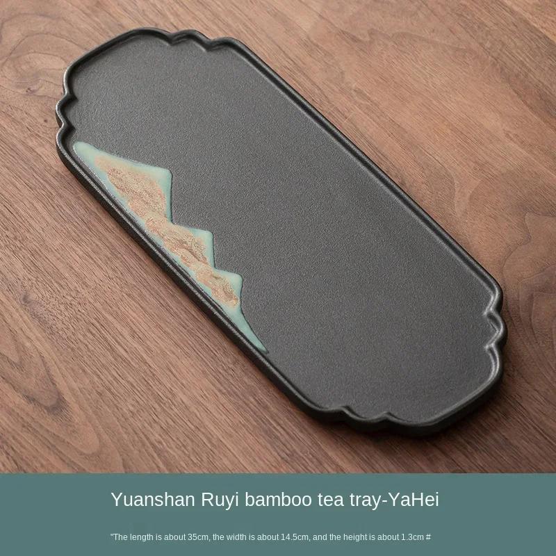 Japanese Hand Painted Mountain Shadow Bamboo Simple Rectangle Ceramic Tea Tray Saucer Small Tea Table Kungfu Tea Tray
