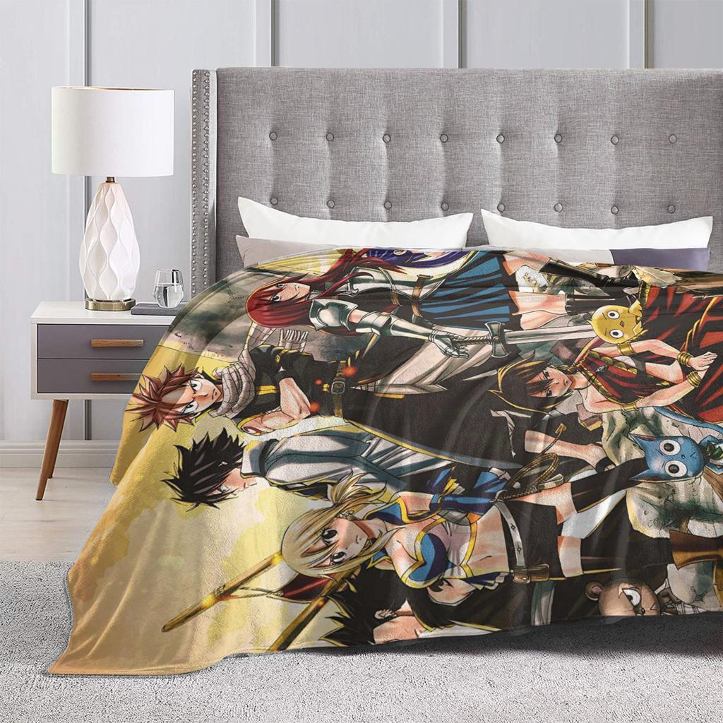 Natsu Erza Lucy Happy Blanket Velvet Spring Fairys Tails Portable Lightweight Thin Throw Blanket for Home Couch Rug Piece