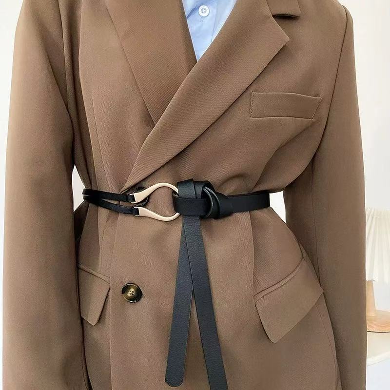 A Fashionable and Versatile Dress with a Waist Belt and Knot Decoration. Black Shirt Belt