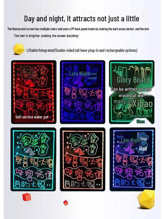 Fluorescent Night Market Advertising Board - Luminous Shop Display Blackboard