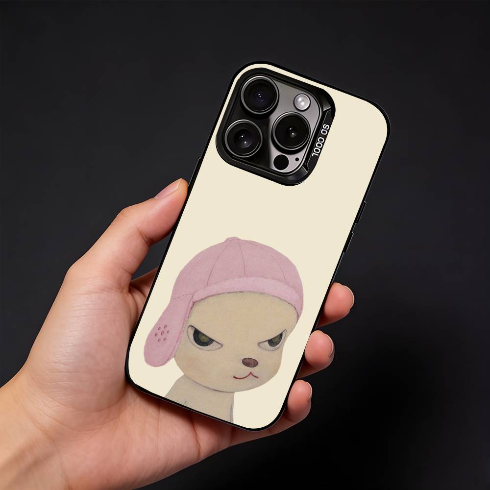 Cute Y-Yoshitomo Nara Phone Case For iPhone17, 16,15,14,13,12 Pro Max Black Candy Matte Shockproof Cover iPhone11PROMAX