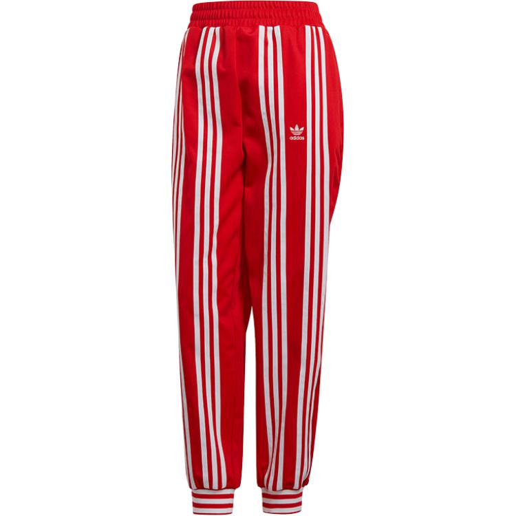 Adidas Originals Women s Trefoil Striped Cuffed Track Pants Retro Sportswear Joggers Red EH6042 S