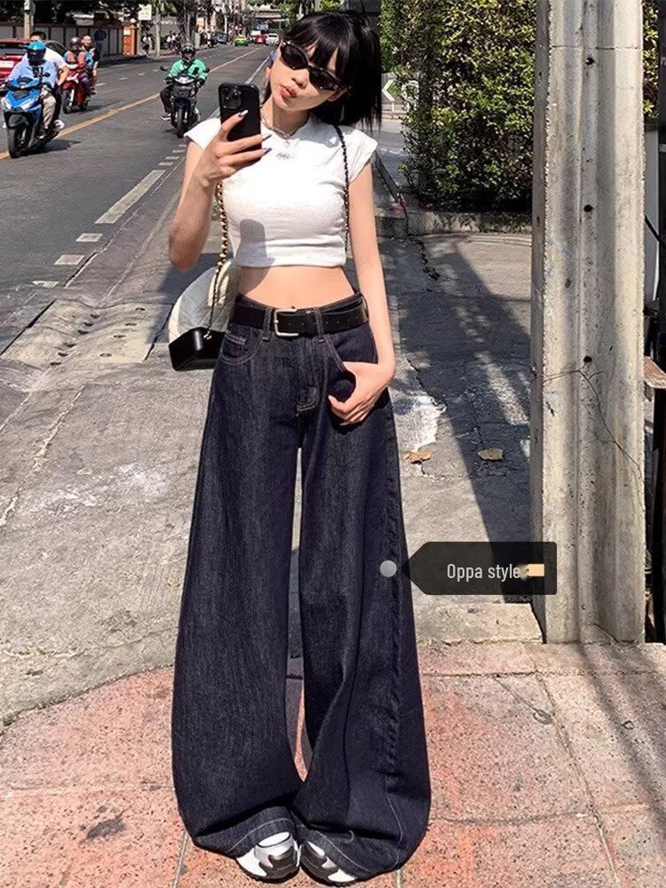 

Женские джинсы 2025 года в стиле ретро с высокой посадкой и широкими штанинами - Оригинальный цвет 2XL темно-синий