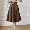 Simplicity Office Lady Autumn New Women's Elastic High Waist Solid Pocket Plaid Korean Fashion Sweet Slim Mid-leng A-line Skirt