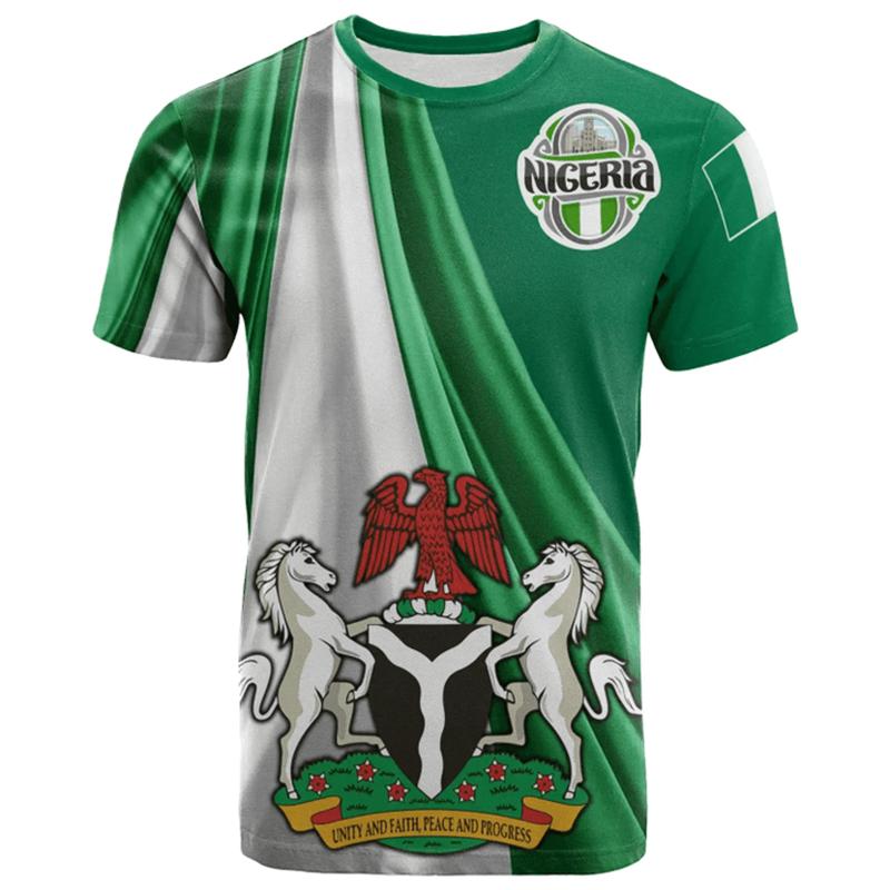 Nigeria Flag Men's T-shirts Nigerian Emblem Graphic Print Africa Clothing Ropa Hombre Summer Oversized Short Sleeve Male Tops