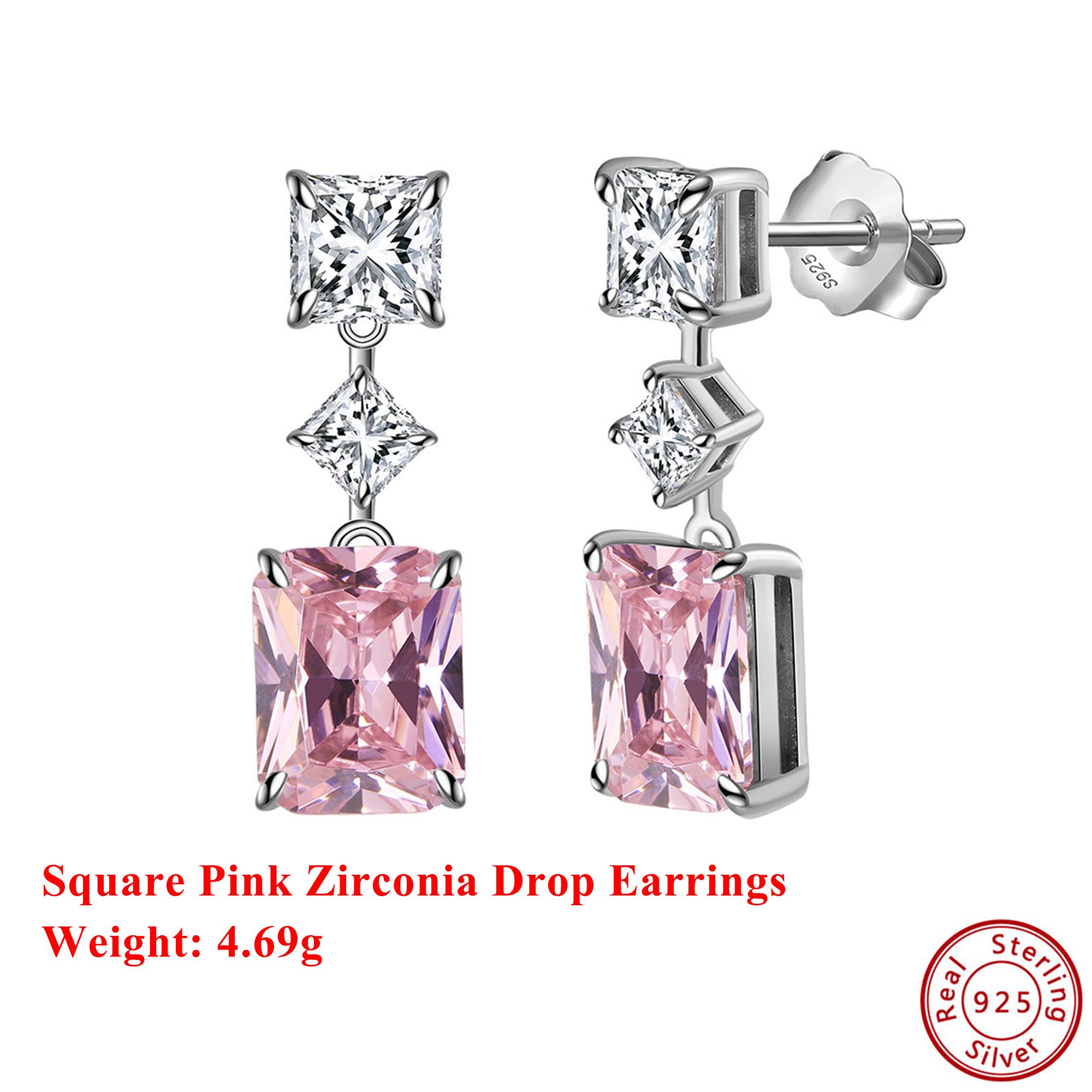

Effie Queen Quality Cubic Zirconia Pink Drop Dangle Earrings S925 Silver Fashion Jewelry Party Accessories Wedding Gift LZE32