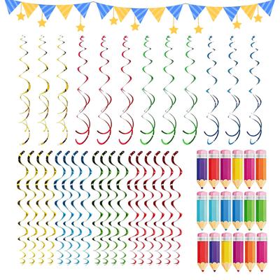 48pcs Colourful Paper Pencil Streamers Pvc Spiral Decoration Spiral Banner Party Ceiling Hanging Ornaments For School Home Kid