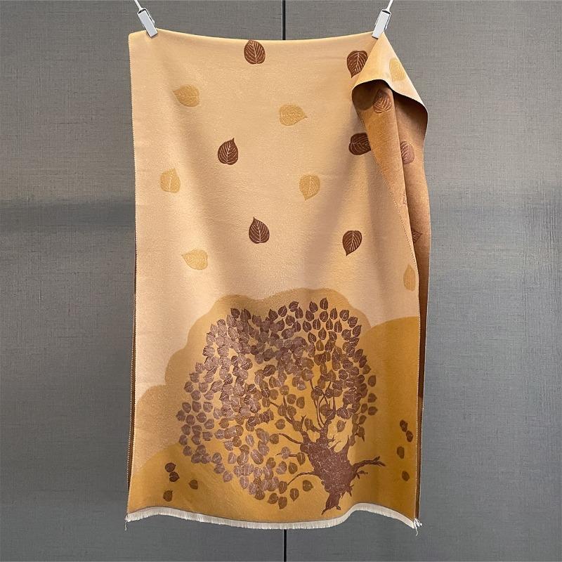 Autumn and winter retro style deciduous tree jacquard scarf women's warm imitation cashmere cold versatile scarf shawl