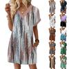 Robe pull décontractée à imprimé mode pour femme, col en V, manches courtes, avec poche