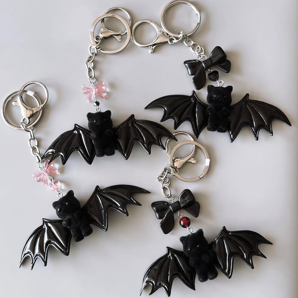 Soft Touch Bear with Wing Keychain Gothic Style Halloween Bat Bear Charm Backpack Decor