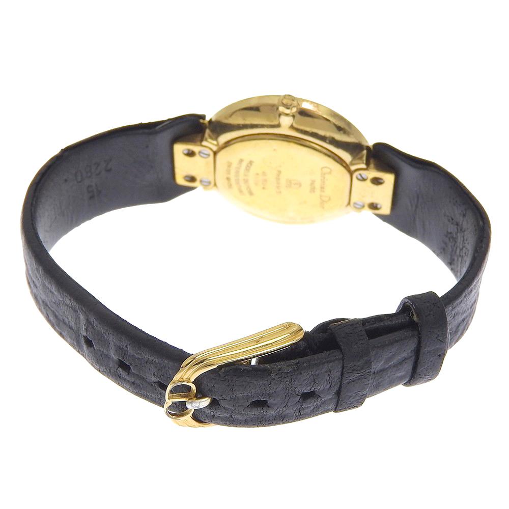 Dior Bakira Watches 46.153-4 blackDial Plated Gold/leather Quartz Analog display Women Used