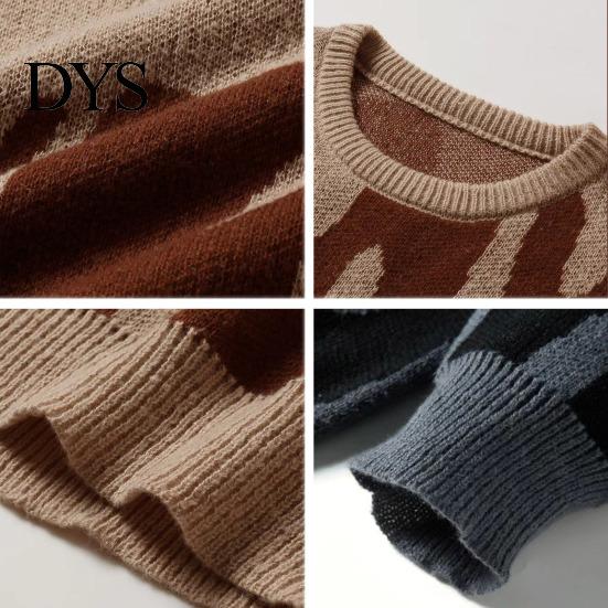 Comfy Casual Sweater Women Round Neck Long Sleeve Contrast Color Knitting Tops Loose Fit Printed Elastic Knitwear Daily Wear Pullover