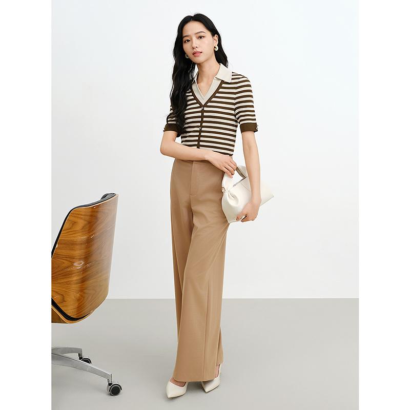 JUZUI fake two-piece V-neck striped knitted sweater summer new JWFX31206