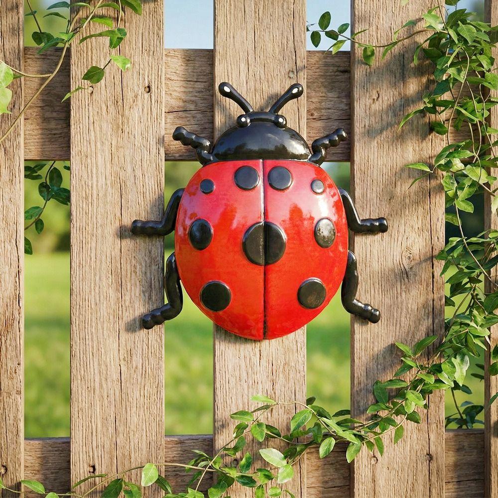 Wasserdichte Marienkäfer Wandkunst Eisen Insekt Wanddekoration für Gartenzaun Terrasse Haus Kinderzimmer Wanddekoration