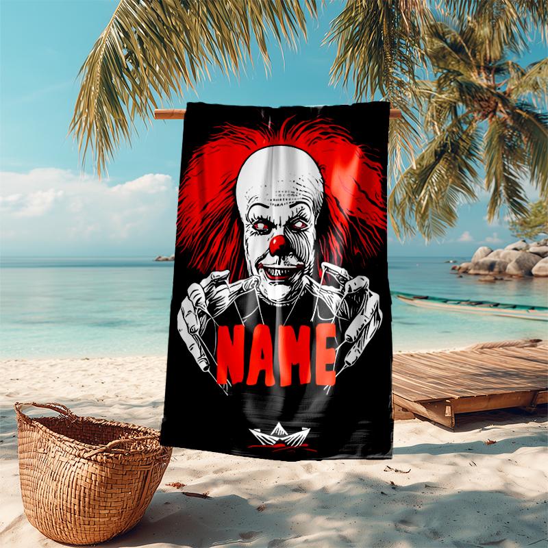 Personalized customized proof beach towel with Pennywise the Dancing Clown pattern - soft, absorbent,quick-drying,perfect swimming,camping&bathing
