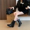 Inner height increase~ French square head short boots women's new simple low-heeled trousers women's boots versatile commuter women's boots