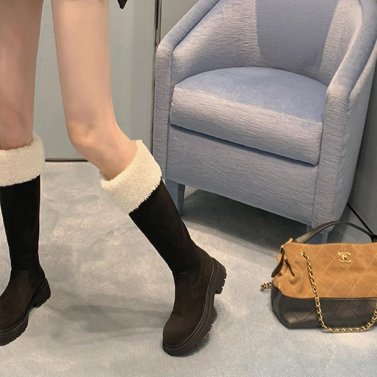 

Long boots Snow long boots Winter small man heightening warm velvet high knight boots 40 чорний