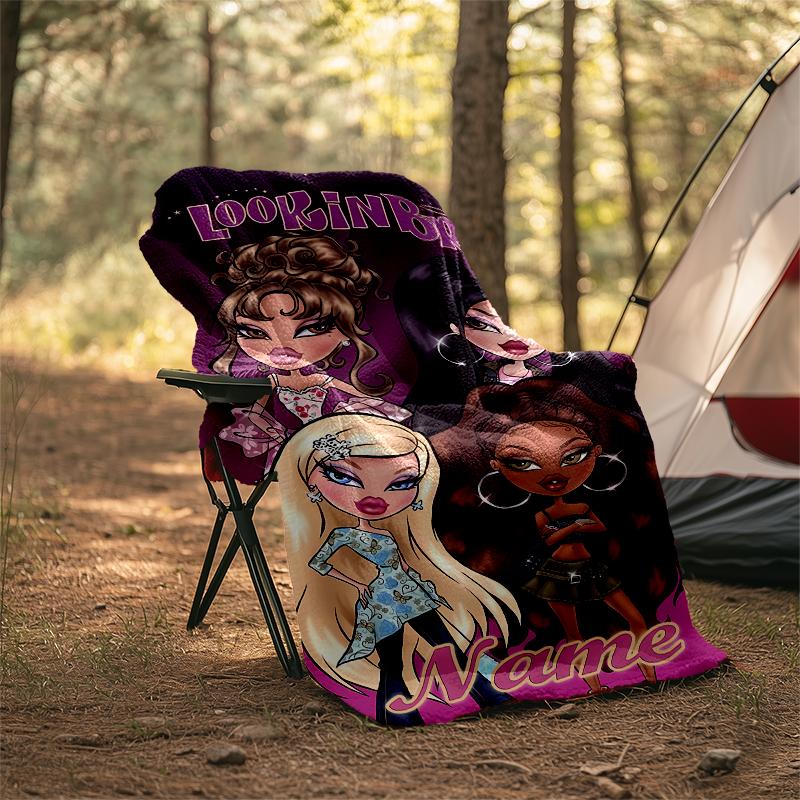 Personalized Custom Name Blanket - Bratz Print Design,Blanket for Sofa,Bed,Travel,Camping - Soft and Warm, Great Gift