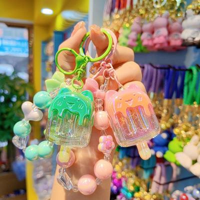 Cat Popsicle Keychain Heart Flower Bead Keychain Cute Transparent Popsicle Pendant Backpack Purse Charm Gift for Women Girls