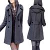 Fashion Winter Warm Mid-length Woolen Coat Women's Fall Winter Long Sleeve Jacket Hood Double-breasted Outerwear