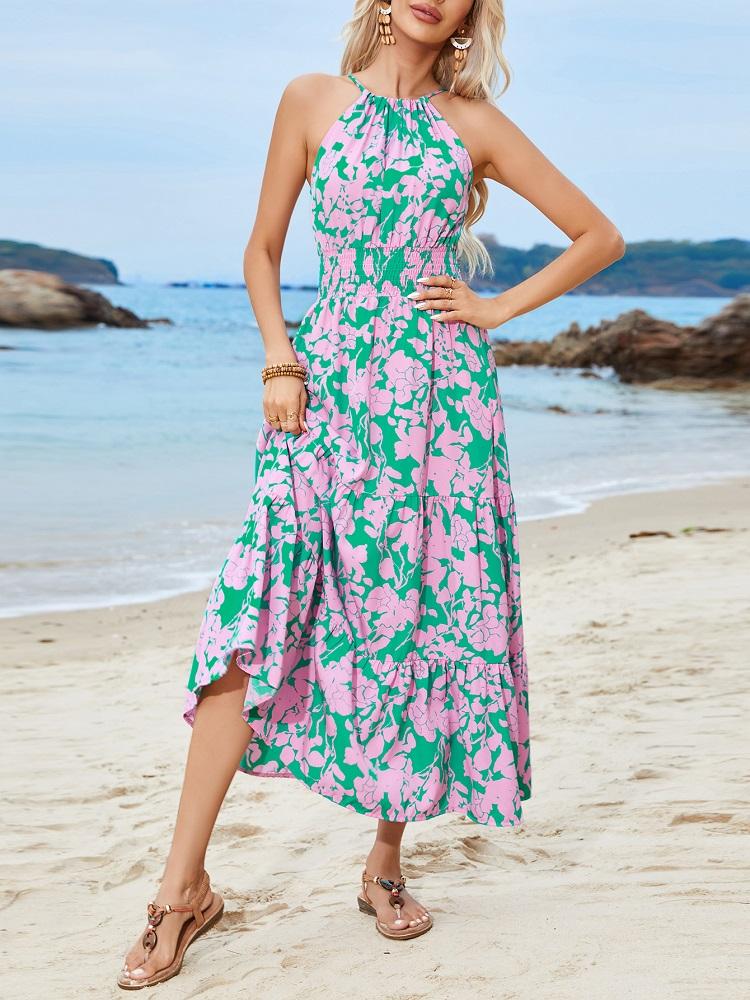 

Новое платье без рукавов на бретельках больших размеров с цветочным принтом для женщин, повседневное свободное длинное летнее платье S