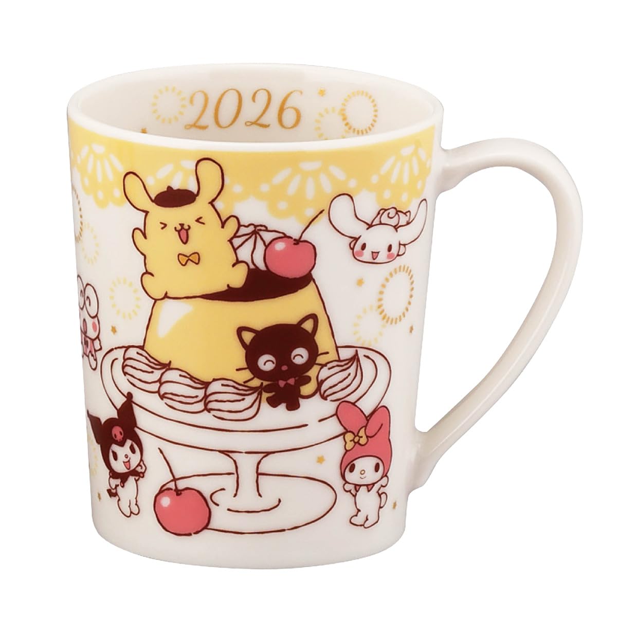 

Sanrio 2026 Years Pompompurin Chococat 30th Anniversary Microwave Character Made in Yamaka Mug, Approx. 350ml, Safe, Goods, Gift, Tableware, Japan, жёлтый