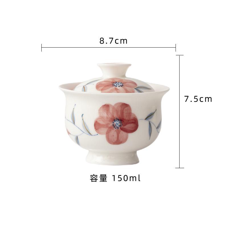 

150ml Hand-painted Peach Blossom Two-talented Gaiwan Retro Tea Tureen Tea Bowl With Lid Kit Tea Maker Cover Bowl For Tea Gift
