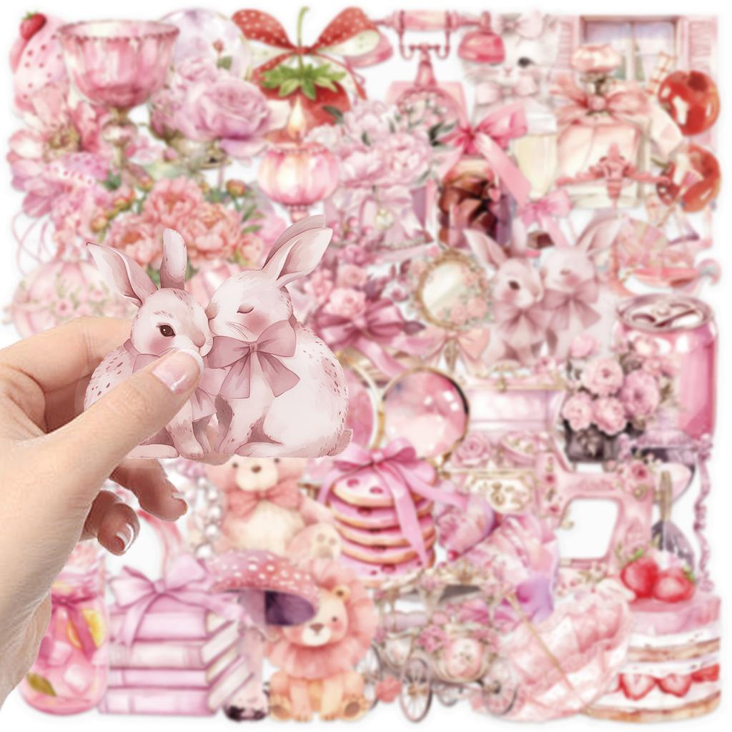 50 Pink Fairy Tale Stickers Pack Waterproof Transparent PET Hand Account Girl Material Decorative Guitar Notebook