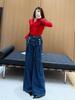Vintage Style Wide Leg Jeans For Women With High Waist And Thick Denim For Spring Casual Wear