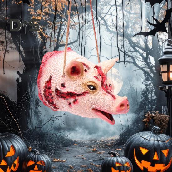 Halloween Pendant Realistic Creepy Hanging Rat Pig Head Spider Bat Decoration Haunted House Prop for Halloween Party