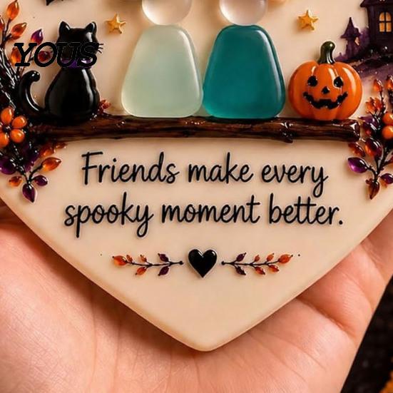 Elegant Friendship Jewelry Keepsake Heart-Shaped Sea Glass Art Ornament, 2D Flat Heart Shaped Coastal Decor Keepsake, Halloween Pumpkin Black