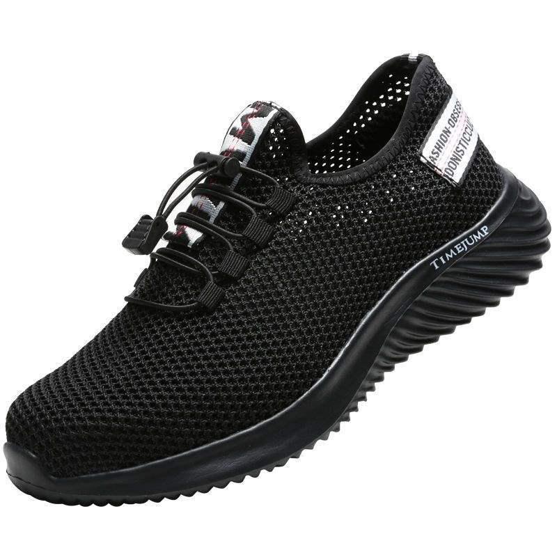 

Мужские летние рабочие кроссовки Flyknit со стальным подноском, дышащие и противоударные с прочной подошвой 812 Black - Size 44