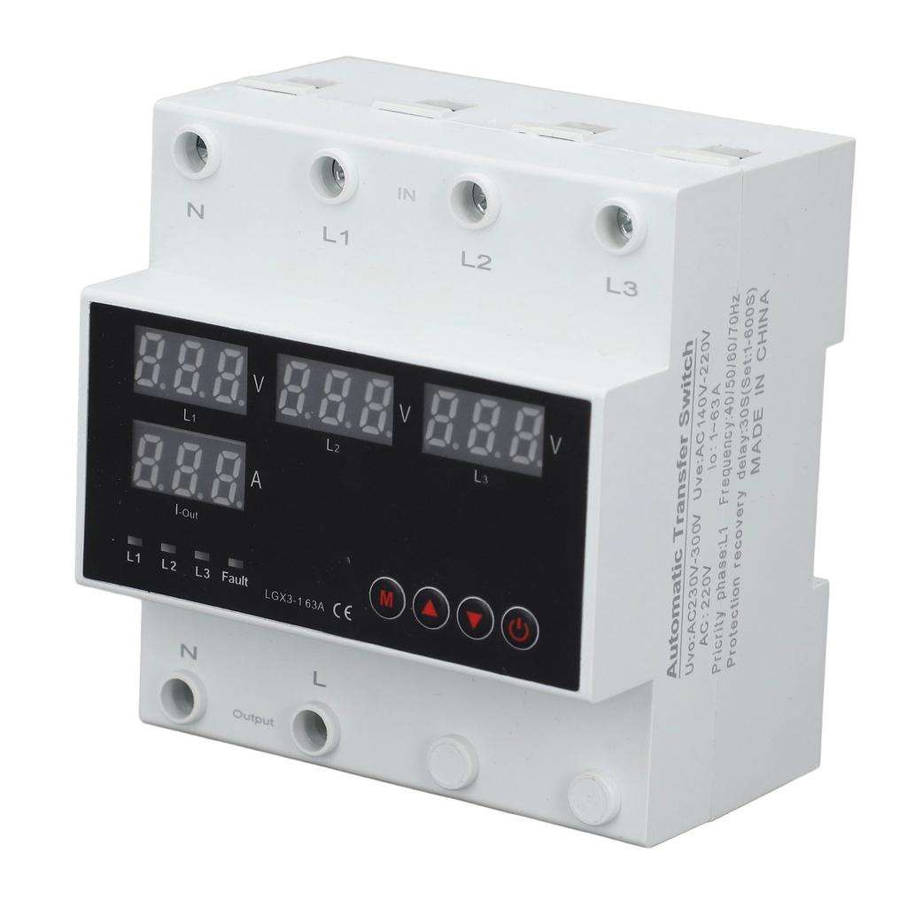 Automatic Transfer Switch ATS 63A 3PH LED Display Adjustable Voltage Protector for Generator