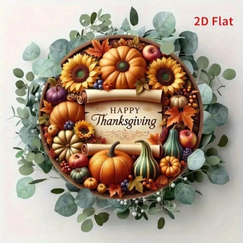 Vintage Sunflower Thanksgiving Metal Wall Art Round Iron Sign Fall Floral Decor