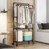 Dual Pole Clothes Hanger Strong Load-bearing Capacity Wardrobe Movable Coat Rack Simply Multi-storey Floor Standing Coat Rack