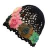 Handgehäkelter Turban im japanischen Stil für Damen Elegant Mode 3D Bunte Blume Schlupfmütze Sommer Hohl Atmungsaktive Kappe