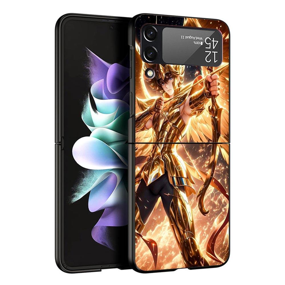 Saint Seiya Cool Black Phone Case For Samsung ZFlip7 ZFlip6 ZFlip5 ZFlip4 ZFlip3 5G Hard Protective Galaxy Z Flip 3 4 5 6 7 Cove