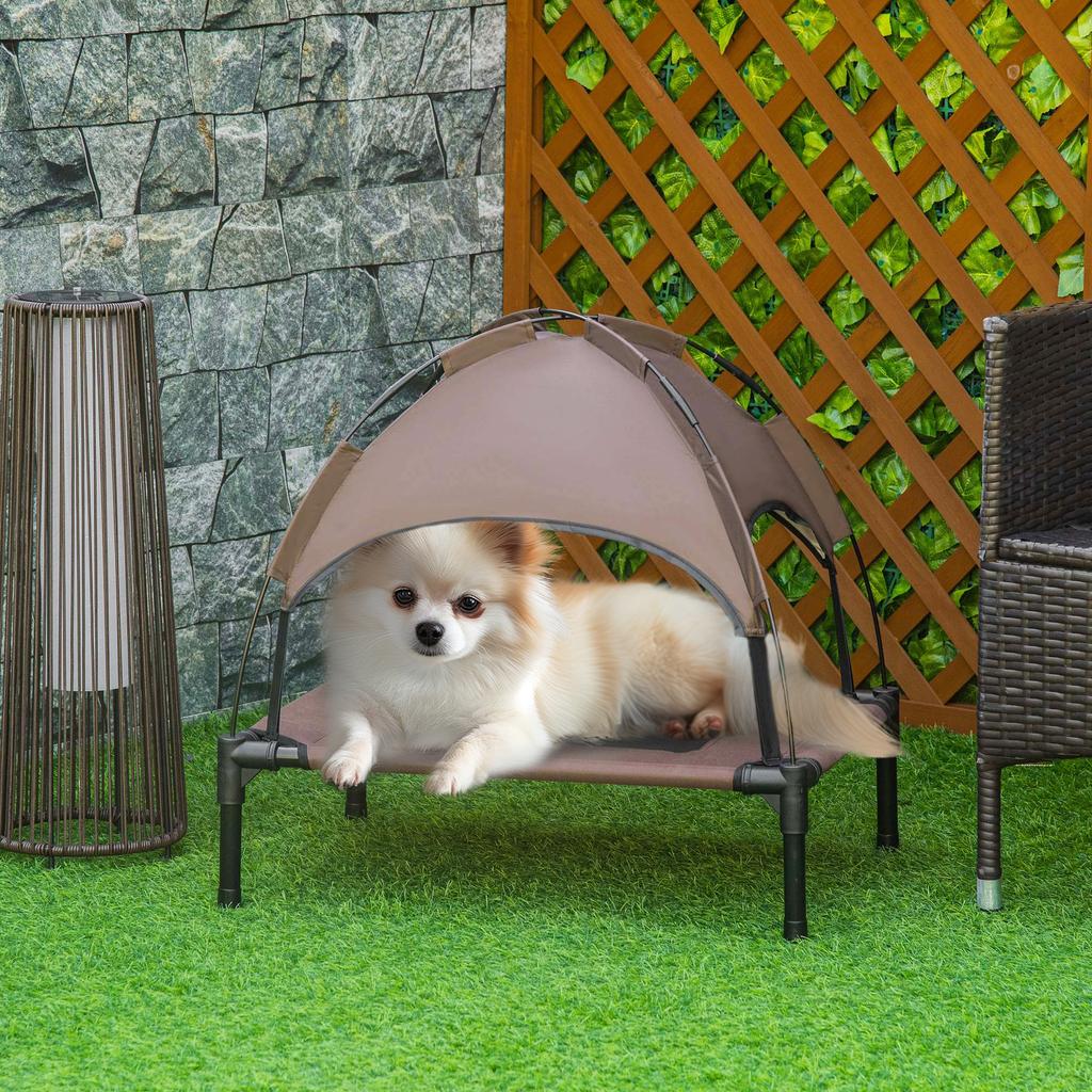 Pet Bed with Canopy, Foldable, Dog Lounger, Outdoor Dog Bed, Mesh Fabric, Brown + Black