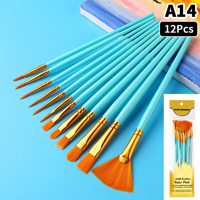 

Detail Painting Brushes Set Professional Round Flat Nylon Hair Watercolor Paint Brush For Kid Students Artists Oil Painting Tool A14