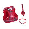 3-Piece Dog Harness Collar and Leash Set, Plaid Adjustable Puppy Vest Harness, Comfortable Pet Walking Set for Small Dogs and Ca