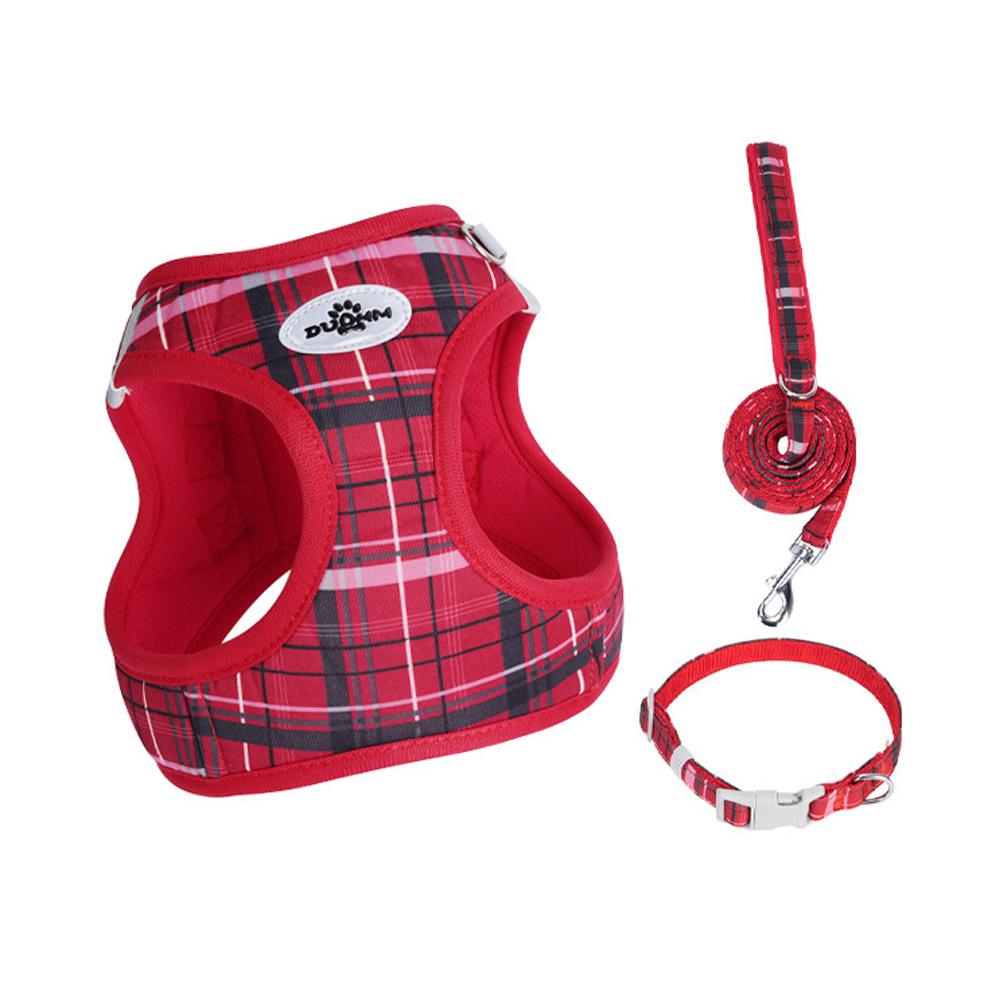 3-Piece Dog Harness Collar and Leash Set, Plaid Adjustable Puppy Vest Harness, Comfortable Pet Walking Set for Small Dogs and Ca